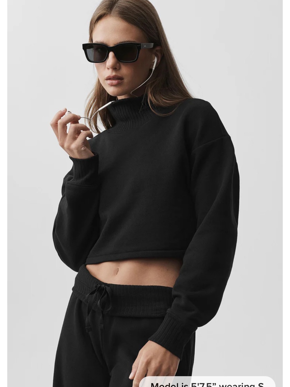 ALO Yoga Black Cropped Turtleneck Sweater